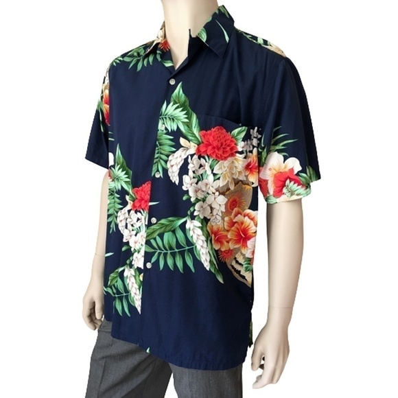 GO Barefoot Shirt Vintage Hawaiian Floral Tiki Cotton Rayon Blend Colourful - Picture 2 of 10